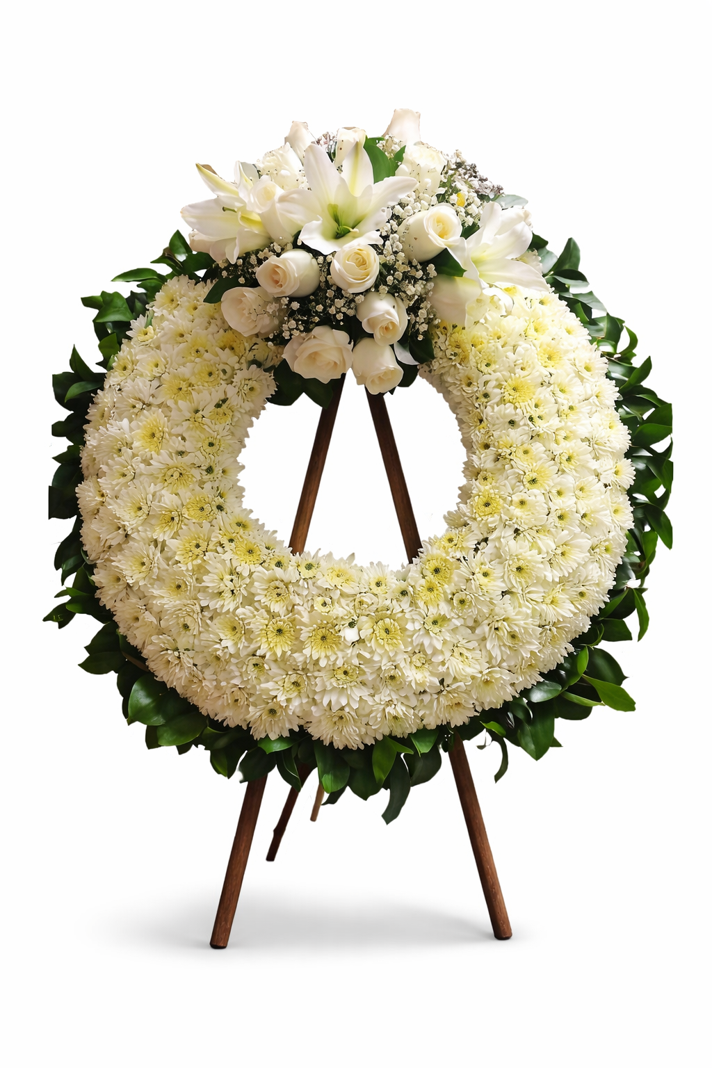 Corona fúnebre de rosas y lirios en Cajicá R12 - Arreglos Fúnebres en Cajicá Te Mando Flores.
